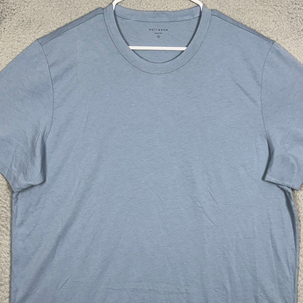 Mott Bow T-Shirt Mens 2XL Light Blue Solid Crew Neck Short Sleeve Tee Casual EUC